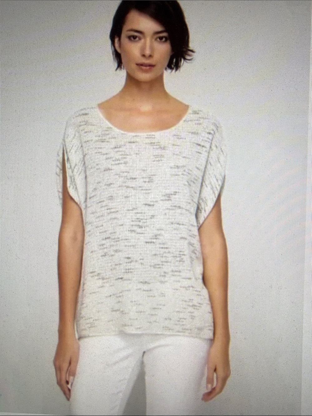 NWT Eileen Fisher Bone Ballet Neck Wedge Top Floating Mesh Weave Silk Trim M